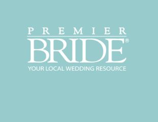 Premier Bride wedding resource logo in white text on a light blue background.