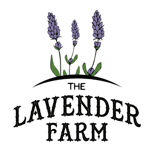 Decorative text banner with lavender flowers spelling out 'The Lavender Farm'.