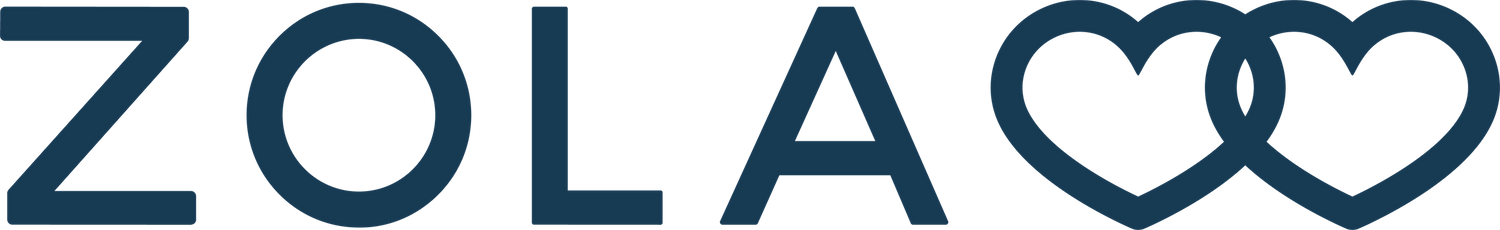 Modern logo design combining text 'ZOLA' with heart symbols in a minimalist style.