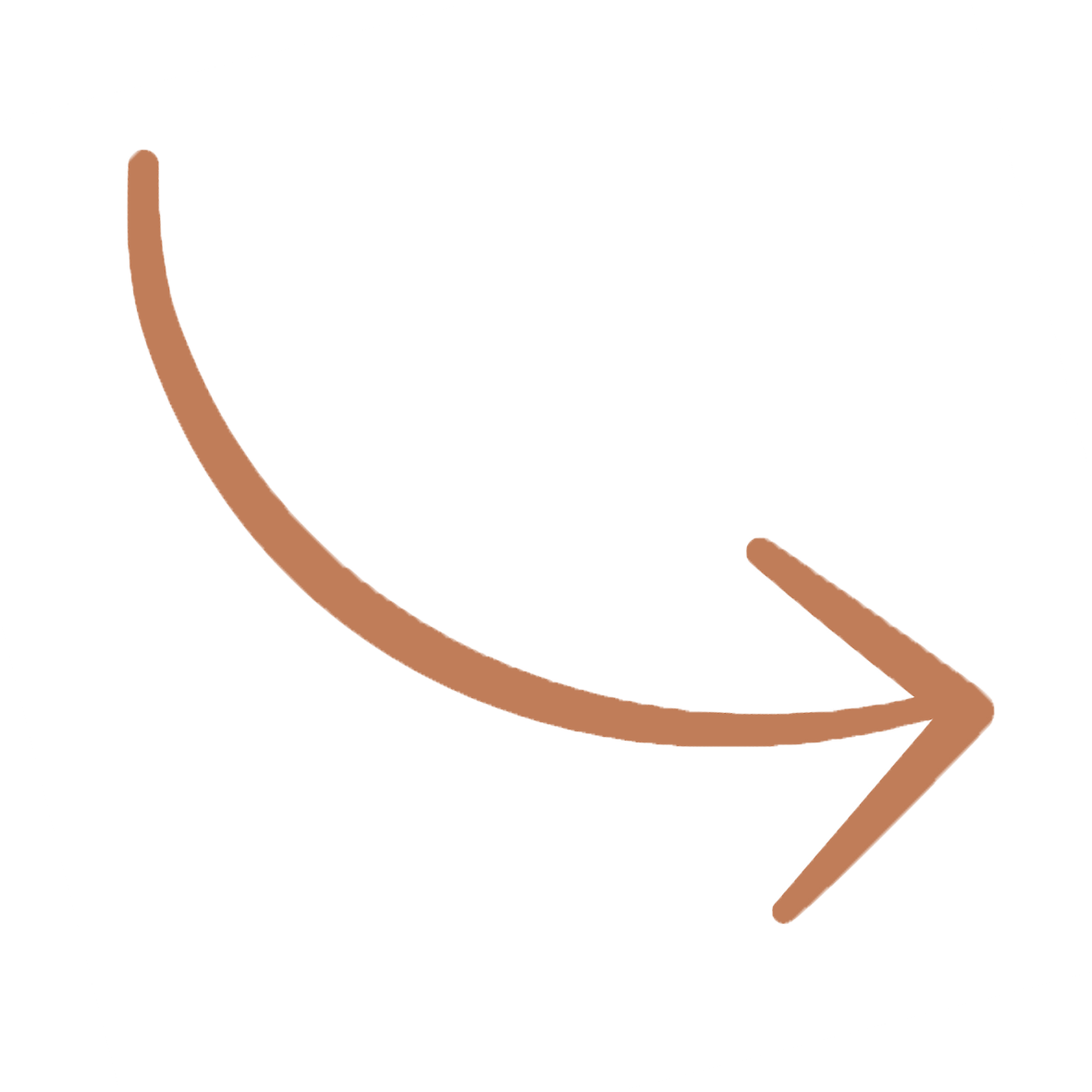 Curved brown arrow pointing right in a minimalist design style.