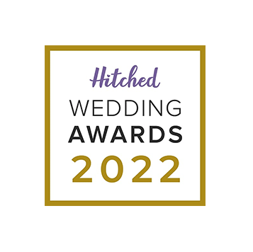 Hitched Wedding Awards 2022 logo with gold frame on white background.