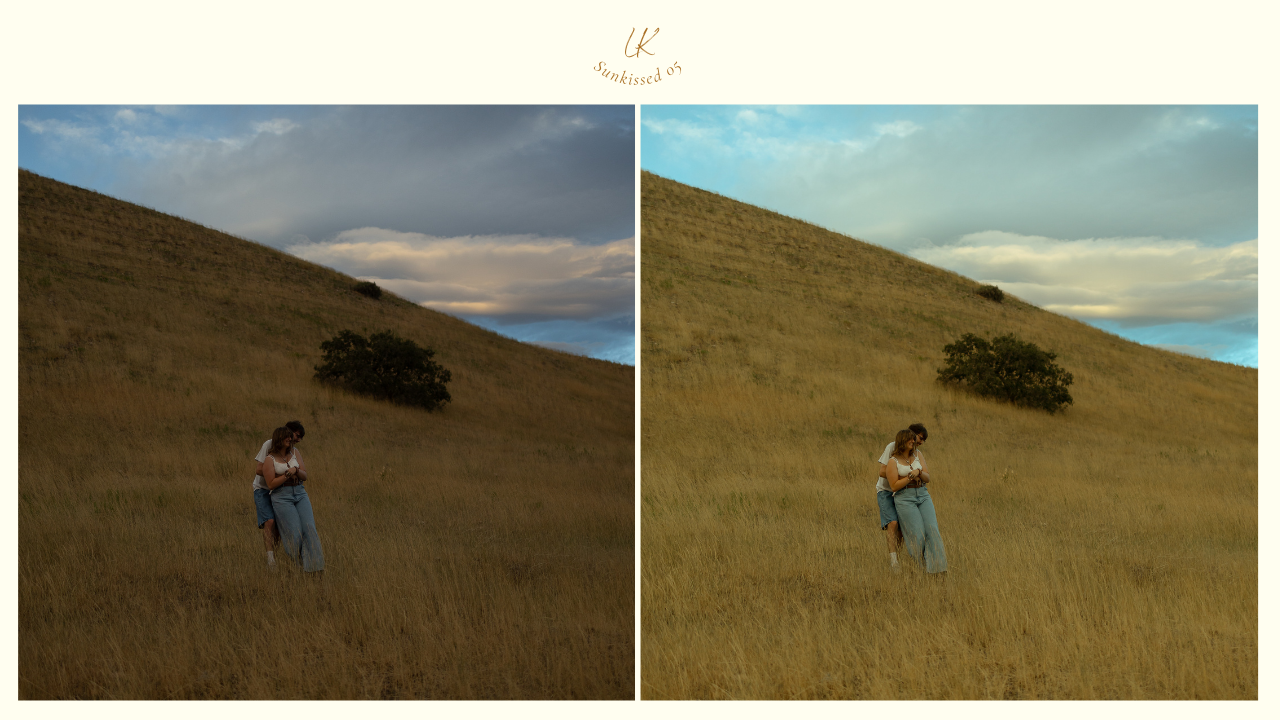 A before and after showcasing cinematic Lightroom presets