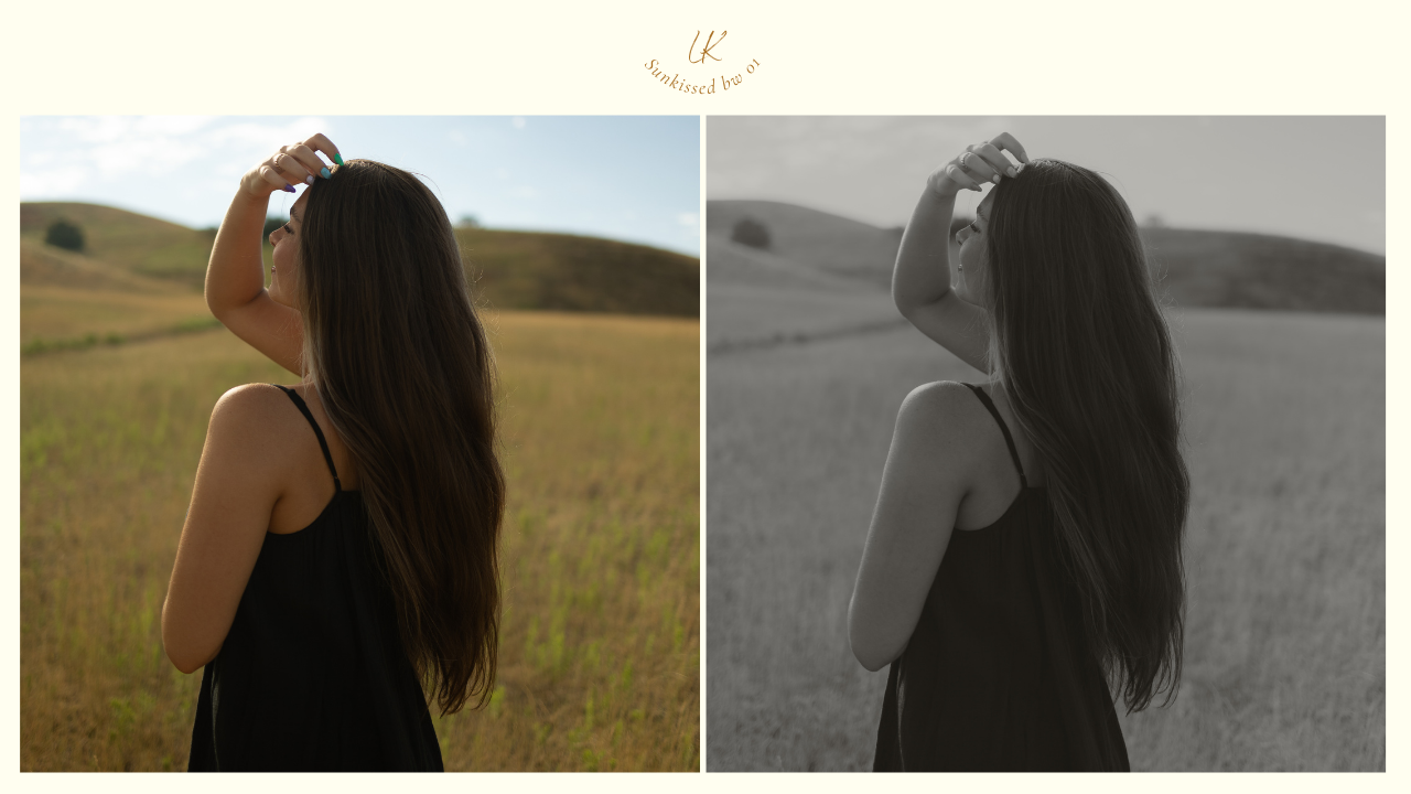 A before and after editing showcasing cinematic Lightroom presets