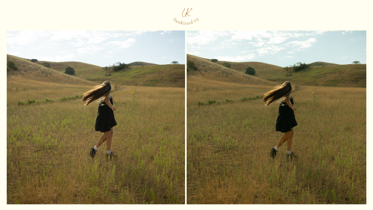 A girl spinning in a field using cinematic Lightroom presets