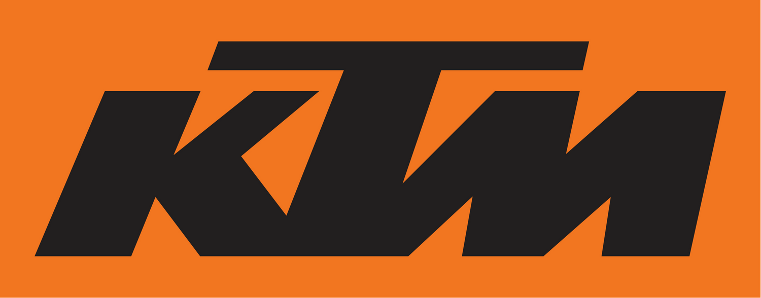 KTM motorcycle brand logo text in black on orange background.