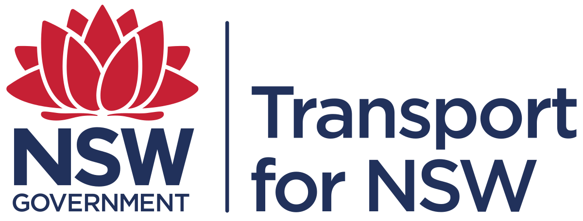 New South Wales government transport logo with red lotus flower symbol.