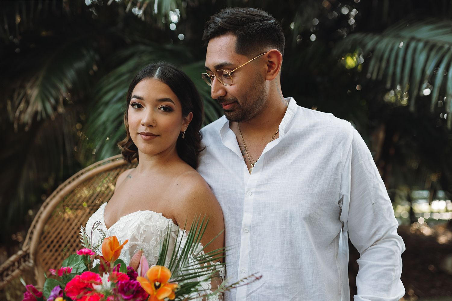 Tulum inspired tropical wedding elopement with lush palm trees