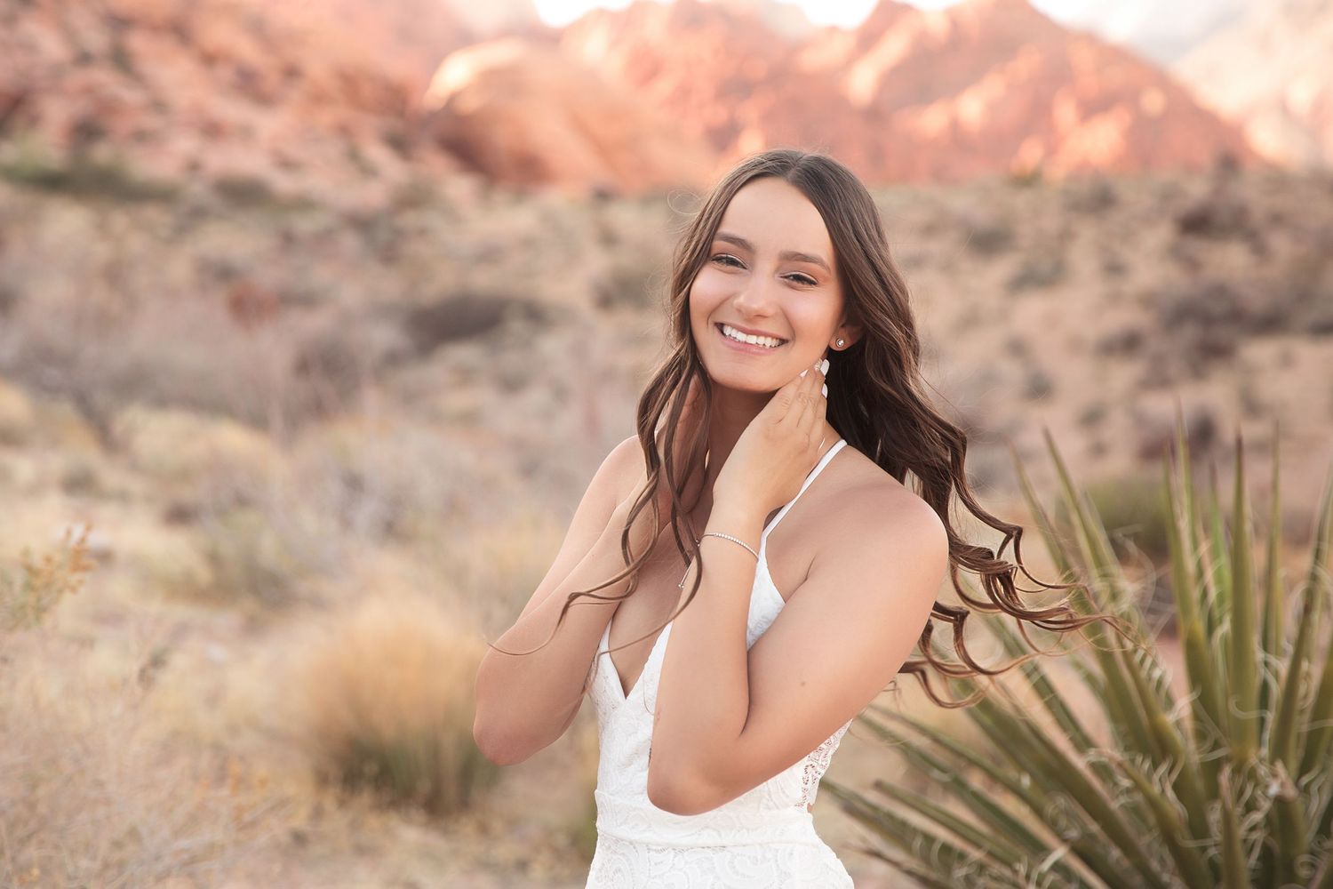 Beautiful desert landscape with red rock formations during golden hour photography session.