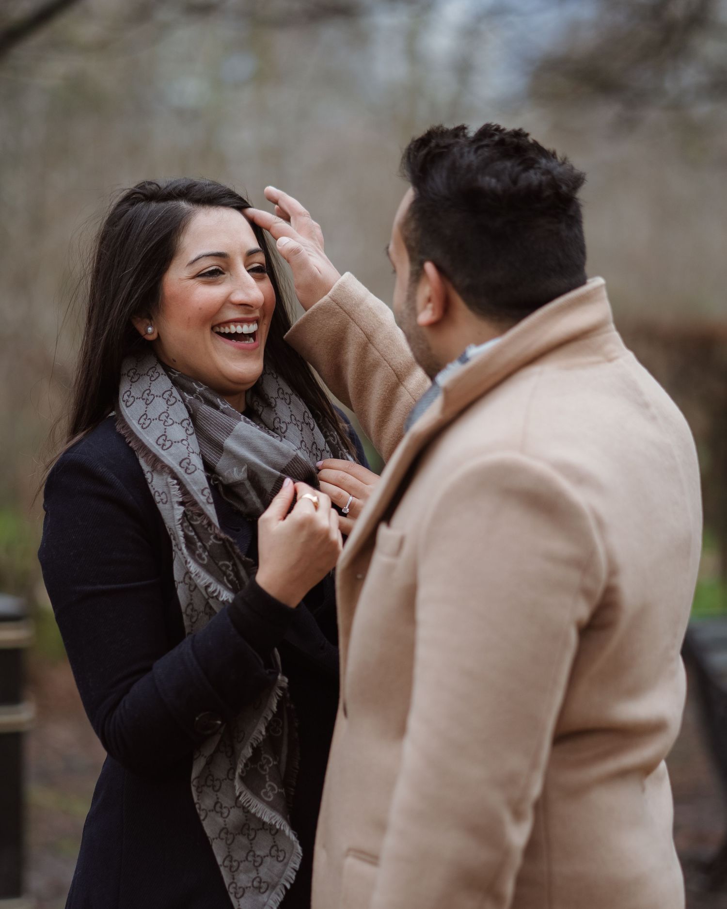hindu asian indian couple cute moment amongst trees