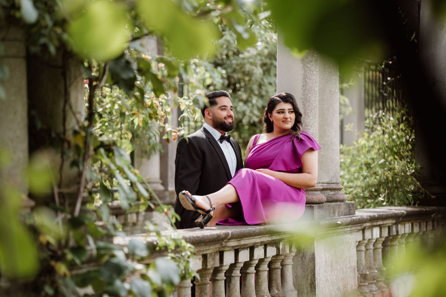hindu asian indian couple cute moment tuxedo regal luxury purple dress