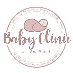 Pink and rose gold baby clinic logo design featuring sleeping infant silhouette.