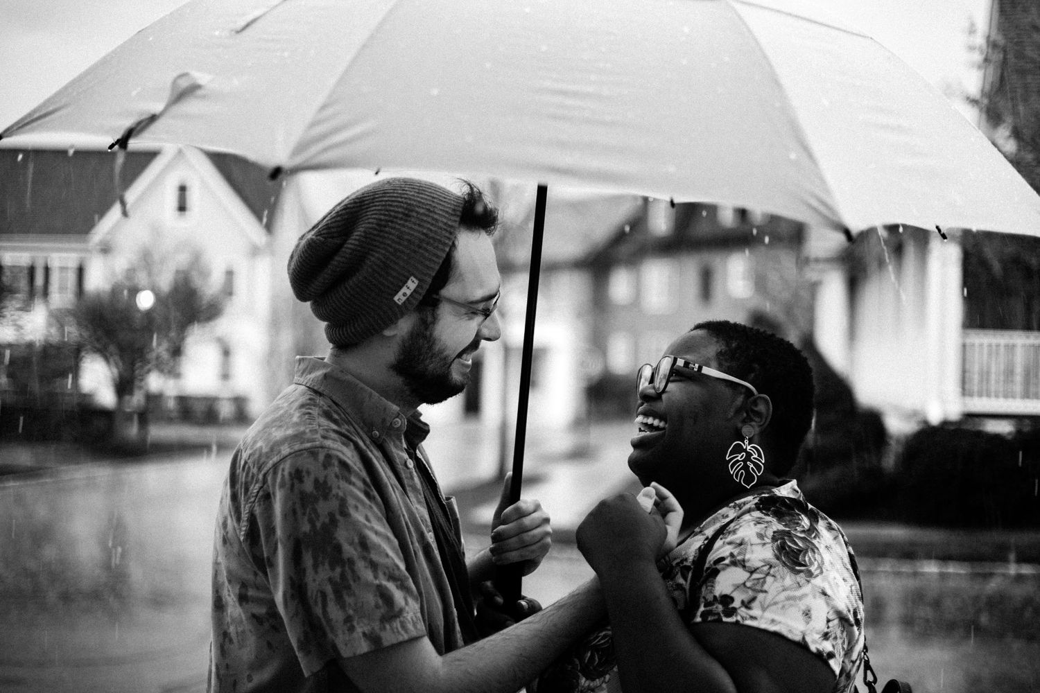Couple portrait in the rain.