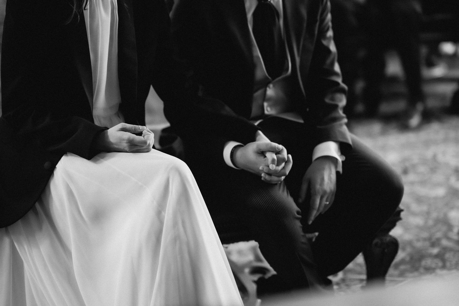 wedding couple holding hands during ceremony Brussels wedding photographer trouwfotograaf