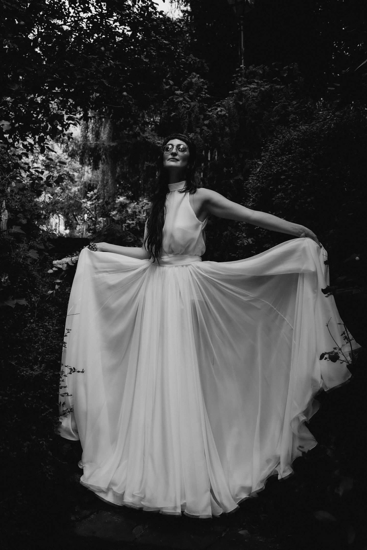 bride with lovely dress light and shadow Brussels wedding photographer trouwfotograaf