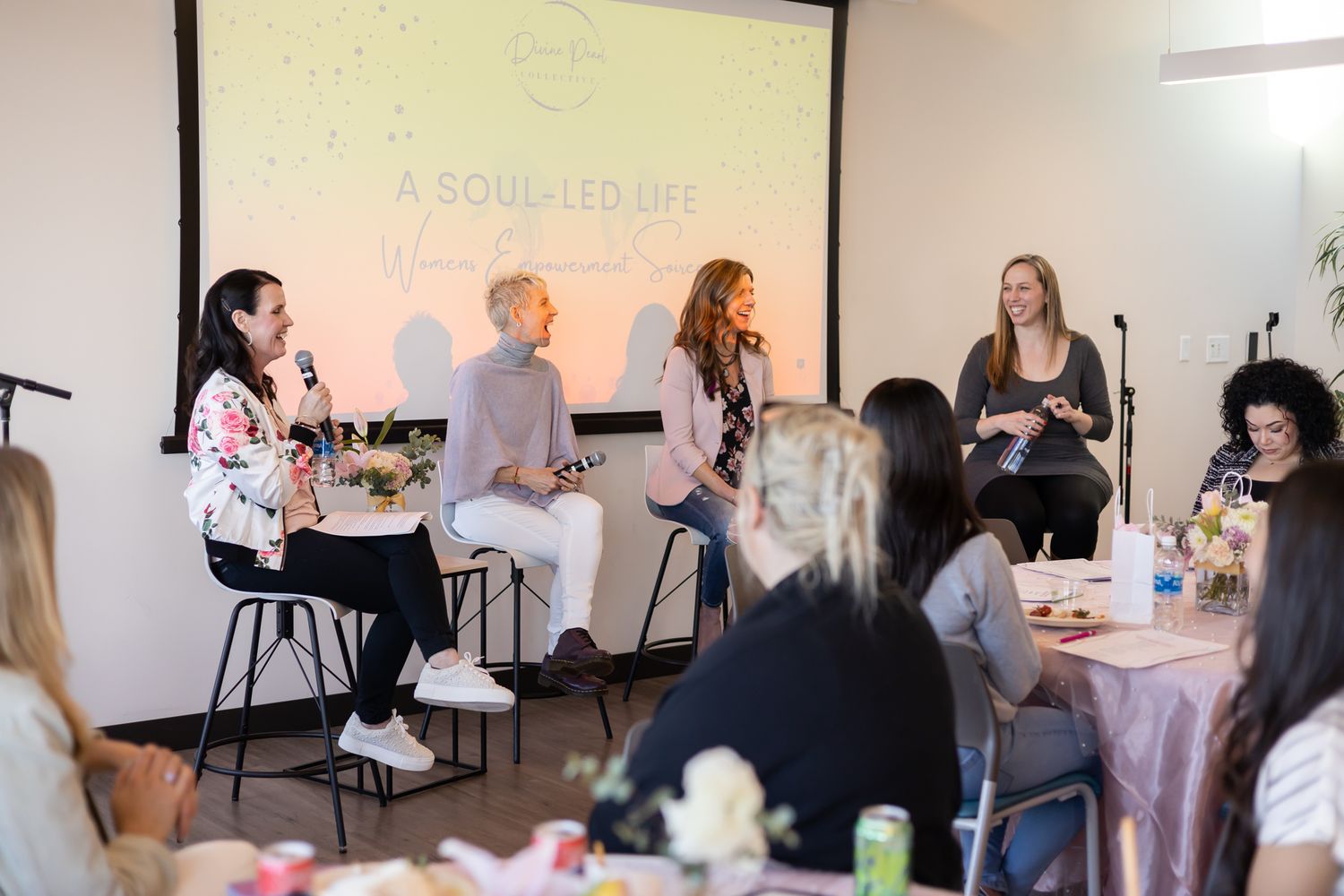 The Diving Pearl Collect woman soul-led empowered event Edmonds, WA event photography panel of women talking to women