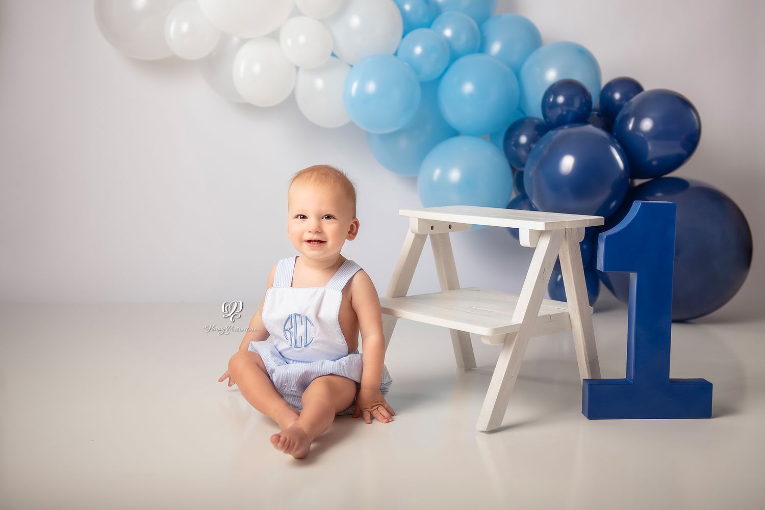 Shades of blue birthday photoshoot; Baby Boy first birthday photography session; Lexington, SC photography studio; Birth